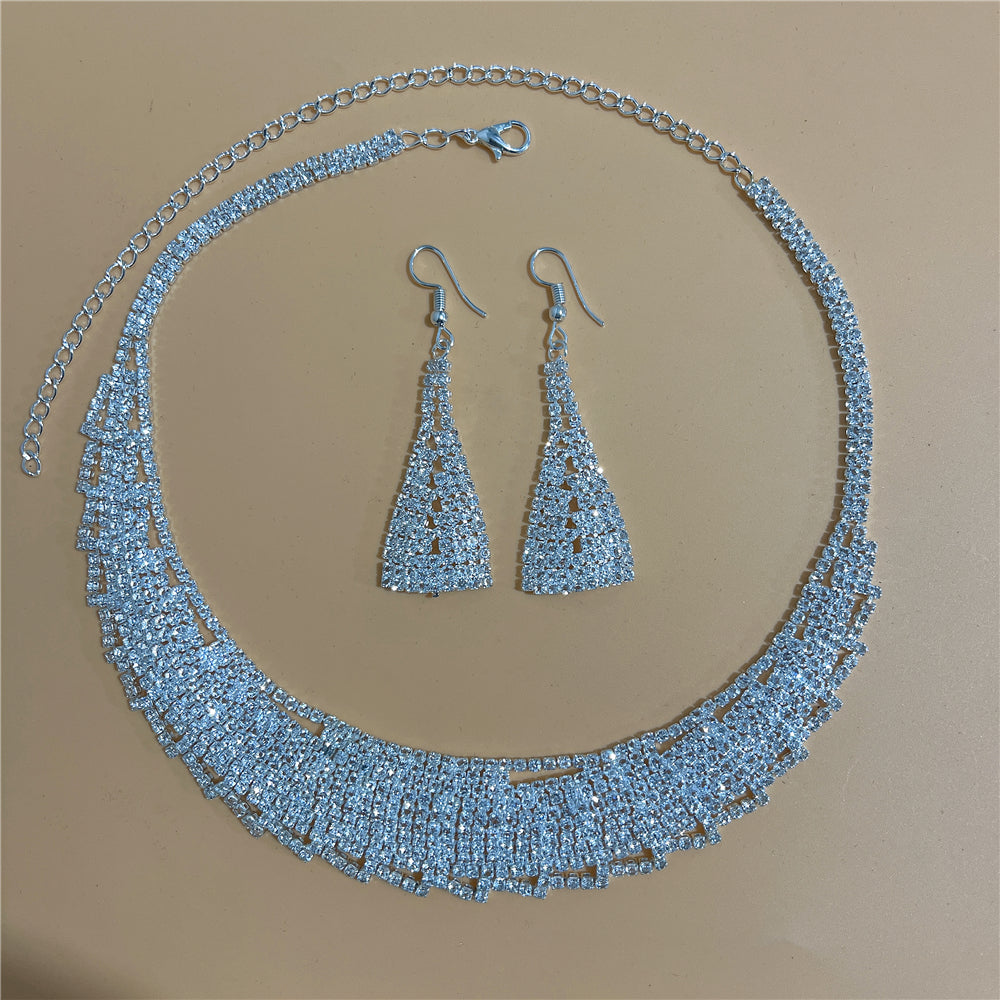 Zircon Rhinestone Stud Earrings and Necklace Jewelry Set