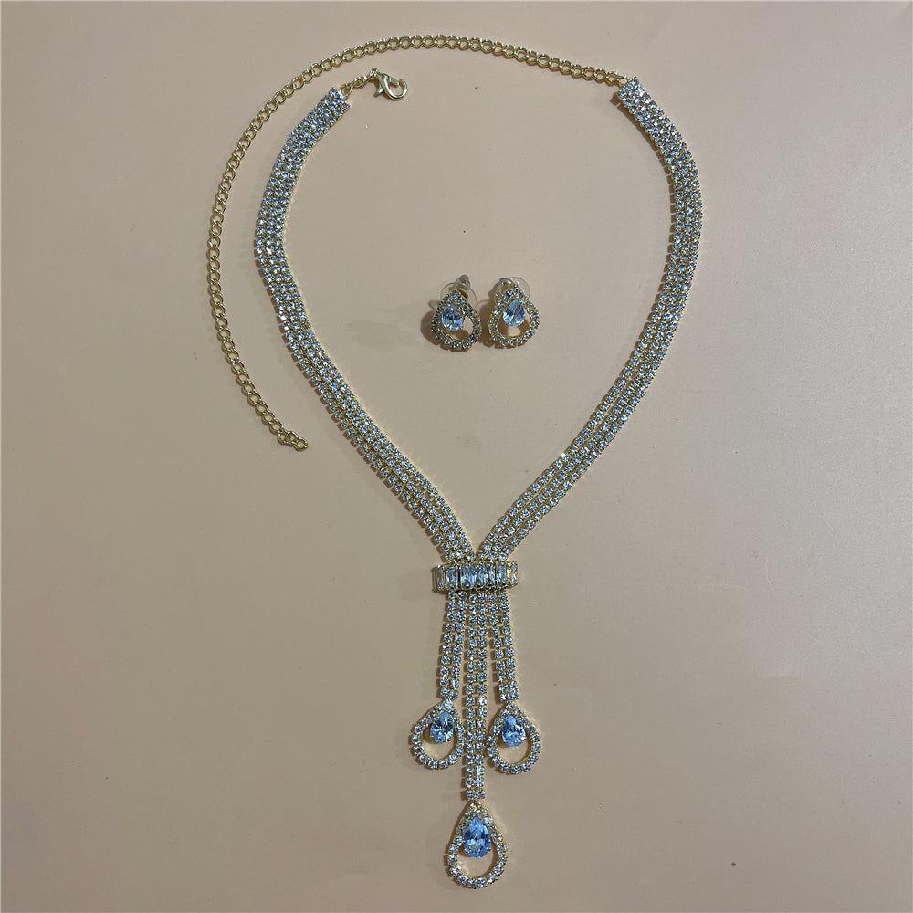 Zircon Rhinestone Stud Earrings and Necklace Jewelry Set