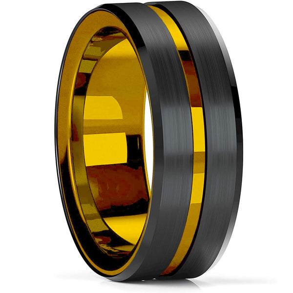 Blue Red Zircon Inlay Blue Carbon Fibre Ring