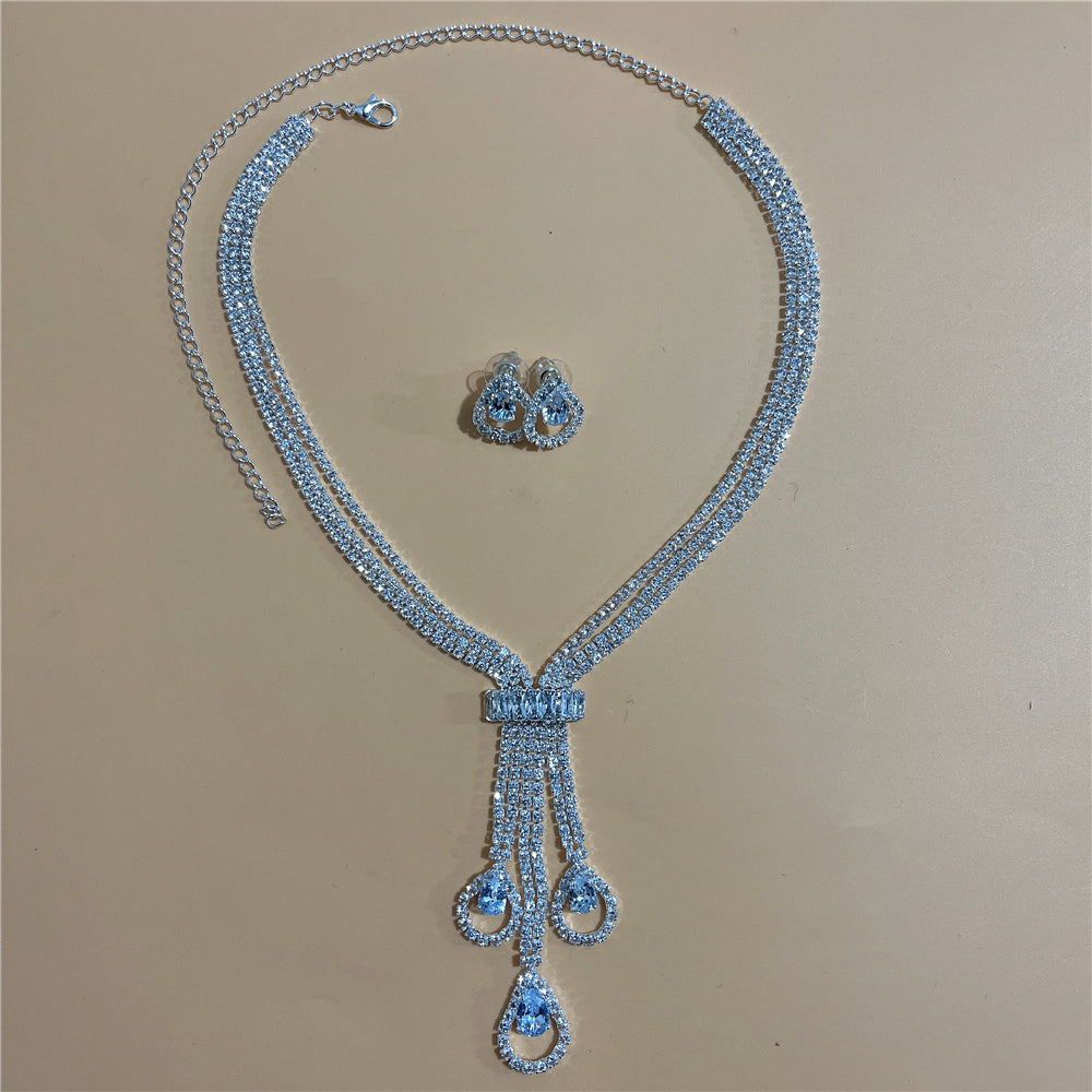 Zircon Rhinestone Stud Earrings and Necklace Jewelry Set