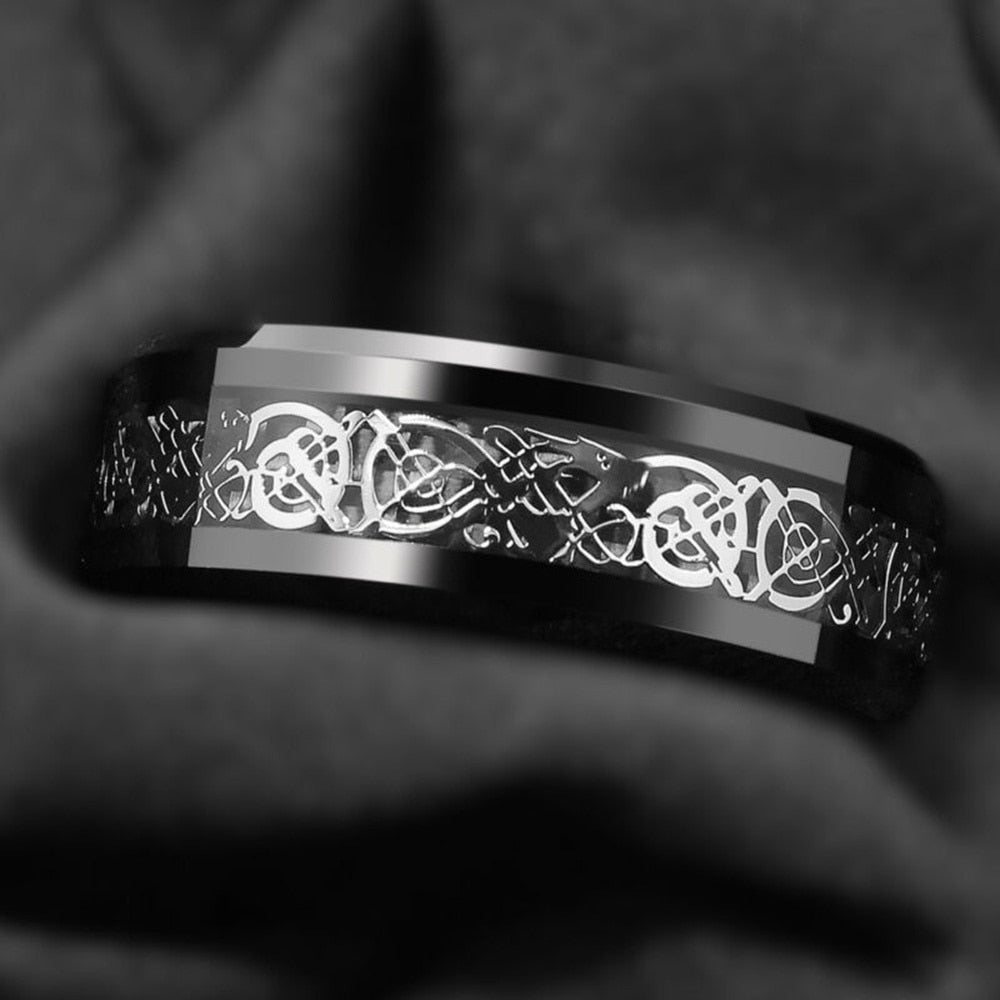 Black Fashion Men Rings Dragon Pattern Stainless Steel Rings