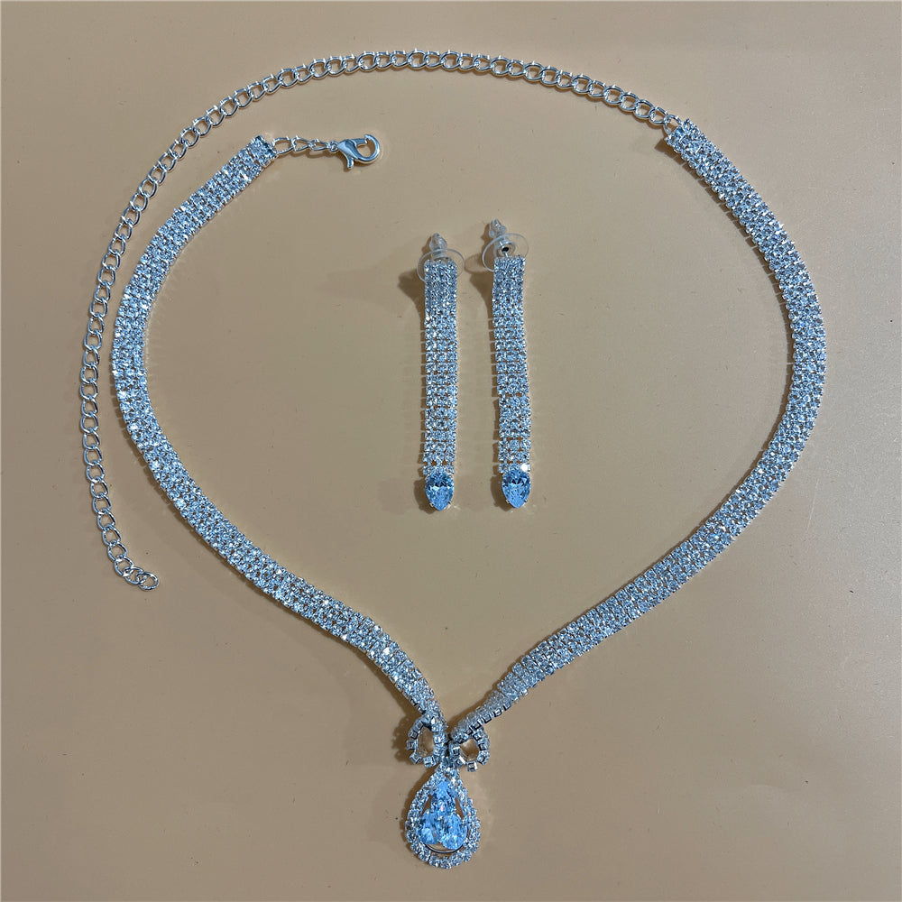 Zircon Rhinestone Stud Earrings and Necklace Jewelry Set