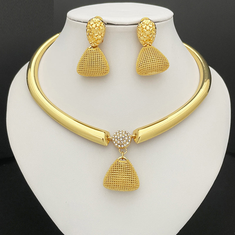 Dubai Women Necklace Earrings Set African Fashion Jewelry Nigeria Gold Plated Bride Jewelry
