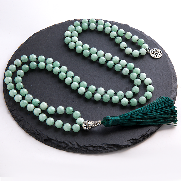 8mm Burmese Jade Knotted Beaded Mala Necklace Meditation Yoga Blessing Lucky Tibetan Jewelry