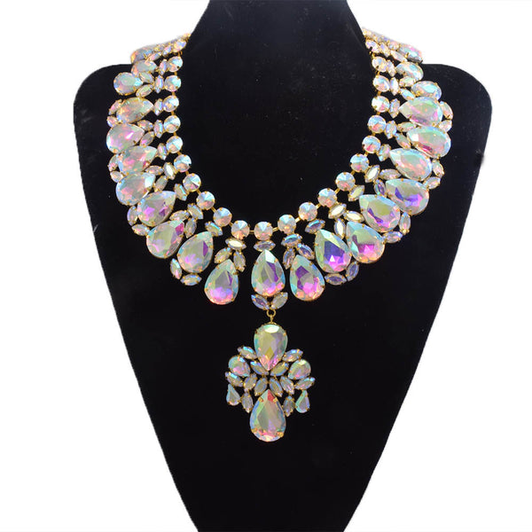 Crystal Glass Long Necklace for Wedding Big Pendant Gorgeous Women