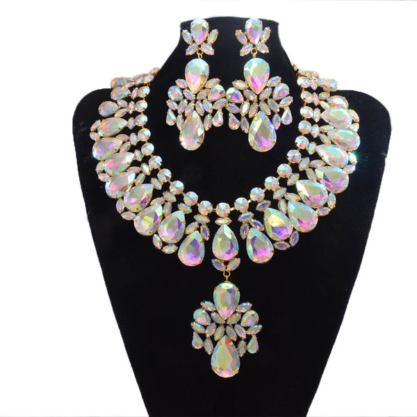 Big Pendant Glass Crystal Huge Necklace Earrings Set