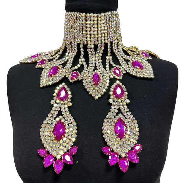 SS28 Rhinestone Glass Vintage Necklace Retro Earring Set