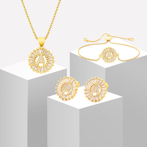 Conjunto de joyas con collar, pendientes y pulsera con letras