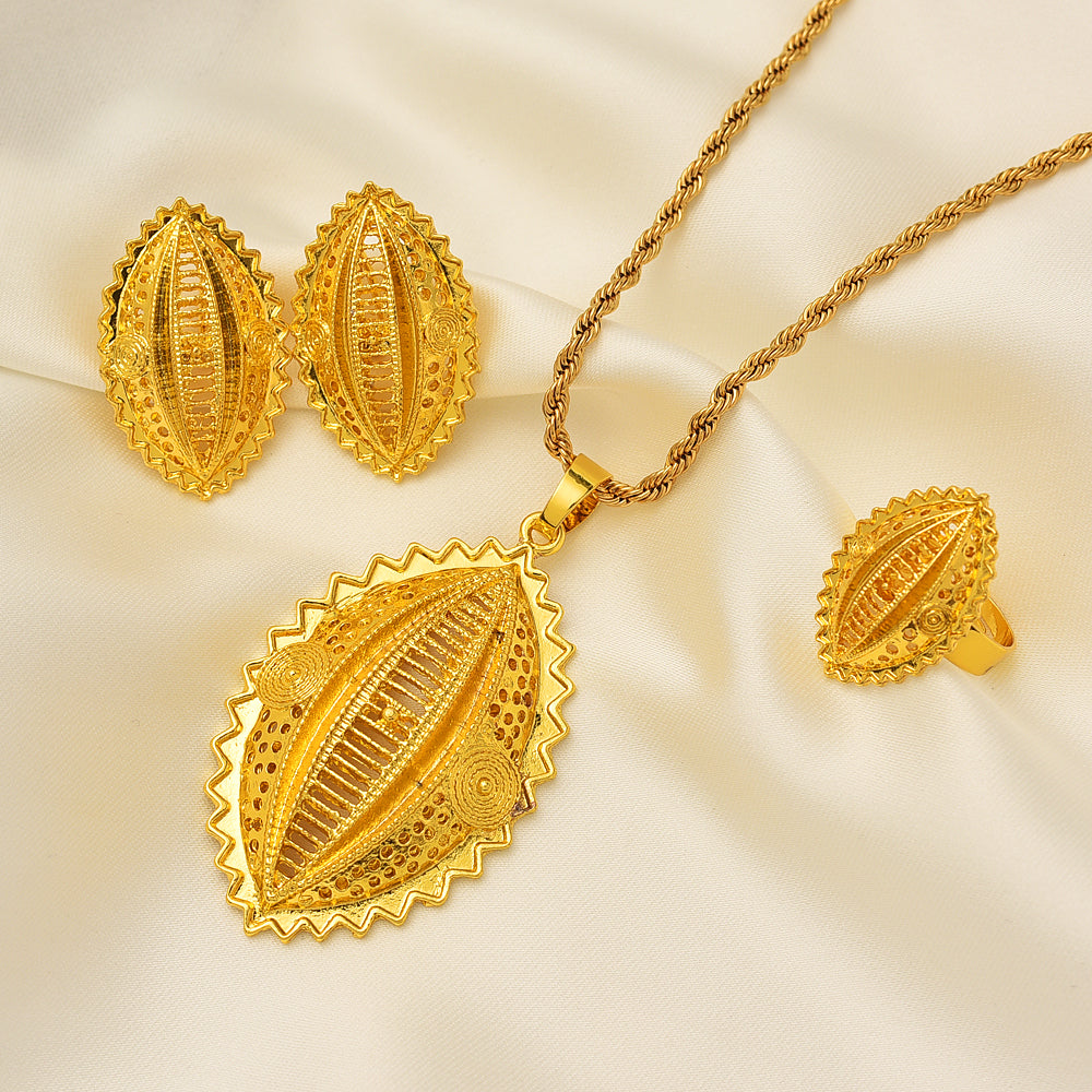 gold Ethiopian Traditional Necklace Earrings Eritrea Jewelry set