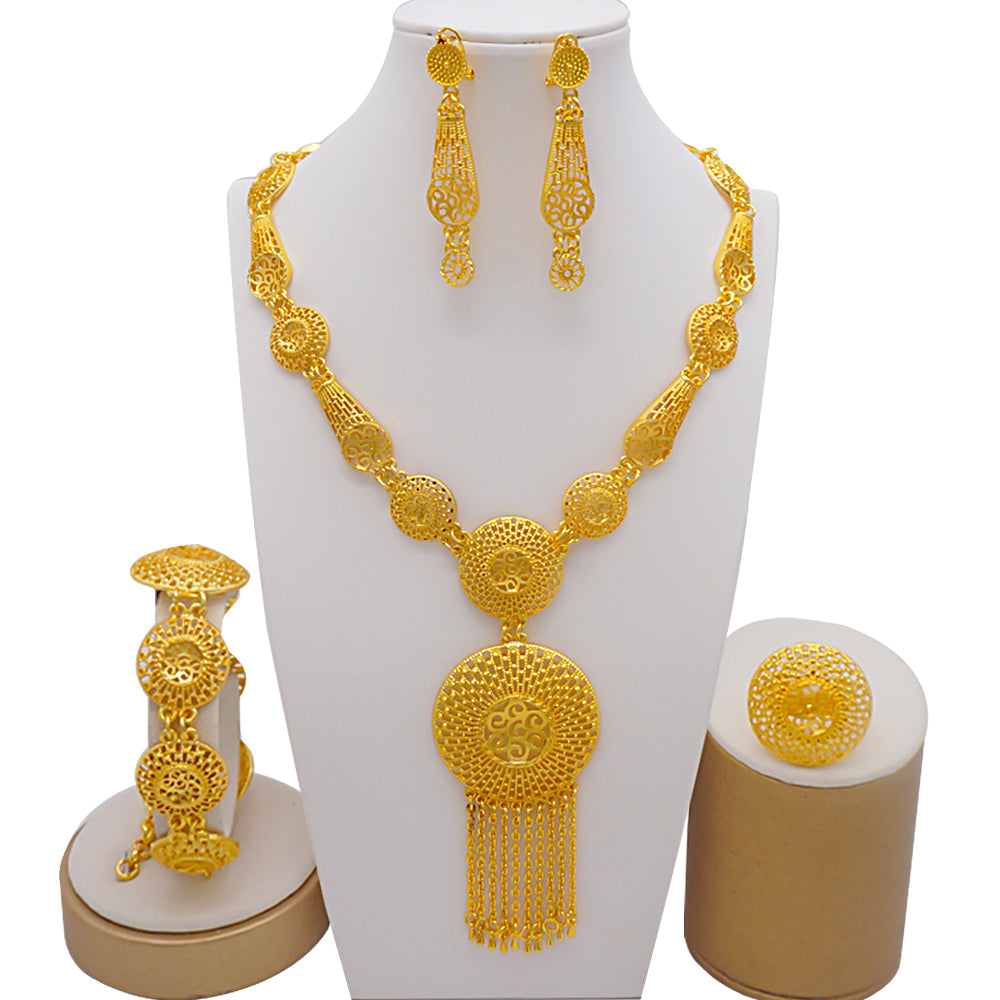 Dubai Nigeria Crystal Long tassel Necklace Sets