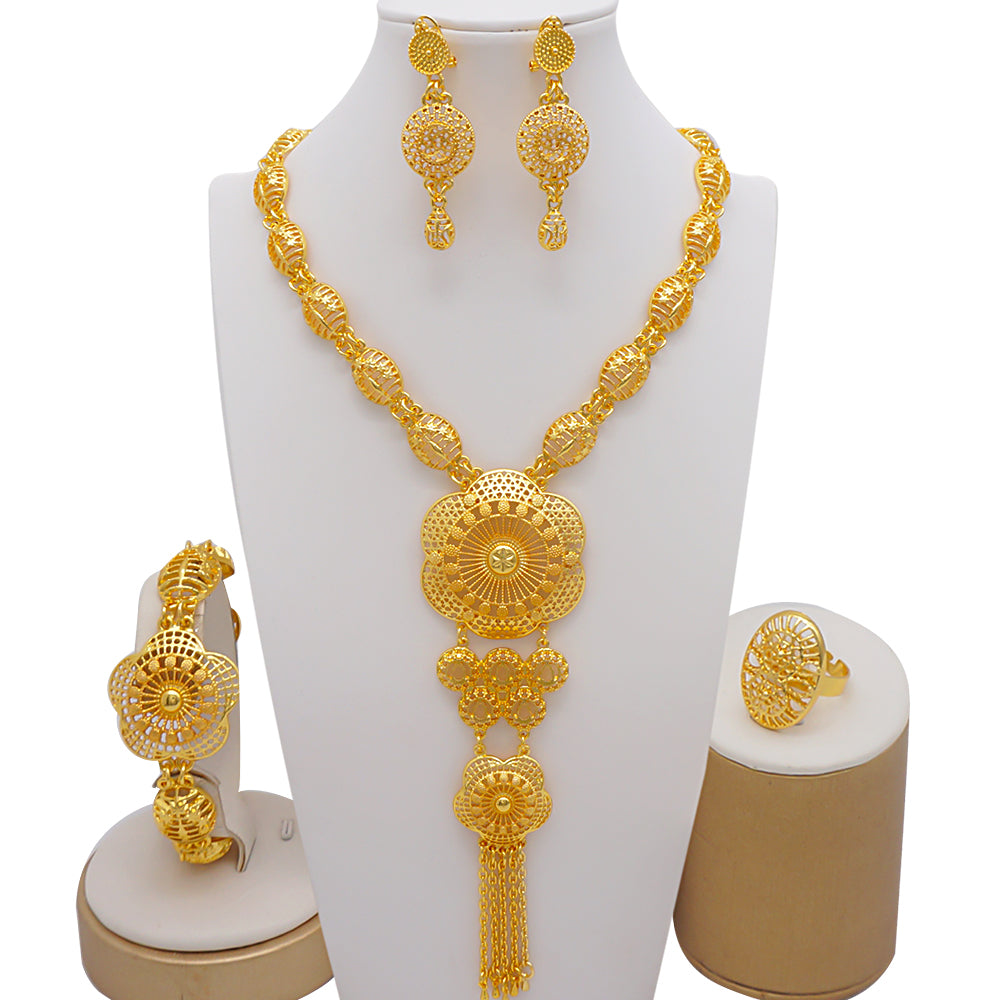 Dubai Nigeria Crystal Long tassel Necklace Sets