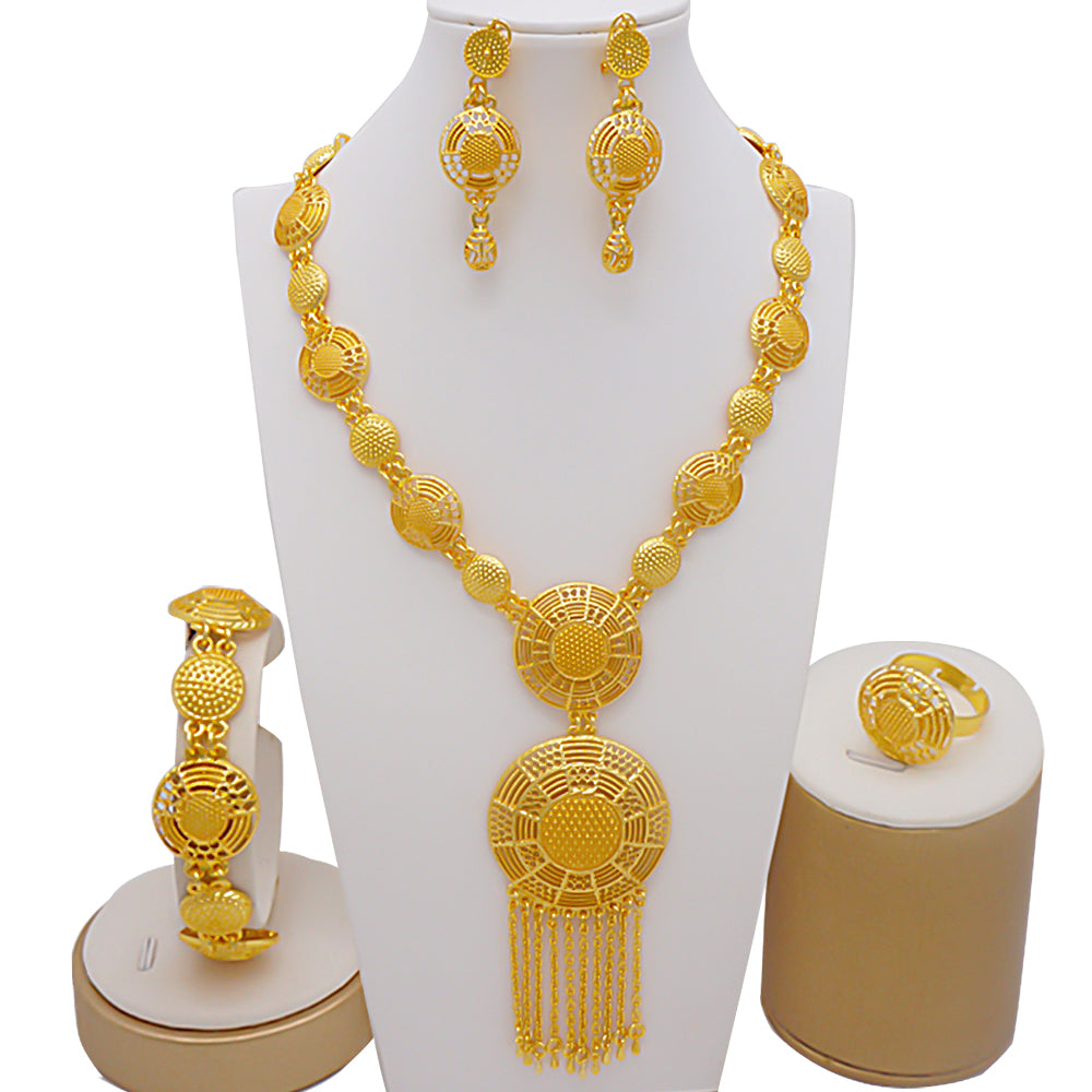 Dubai Nigeria Crystal Long tassel Necklace Sets