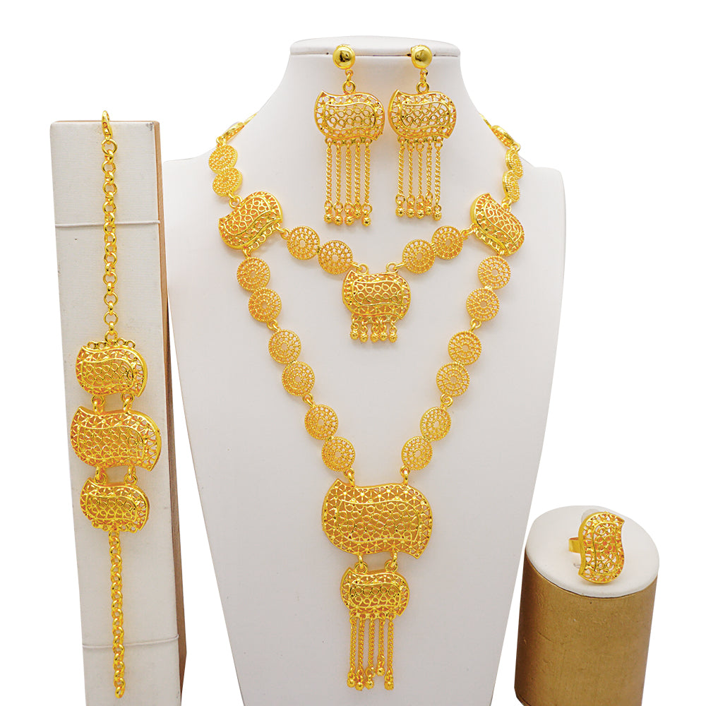 Dubai Nigeria Crystal Long tassel Necklace Sets