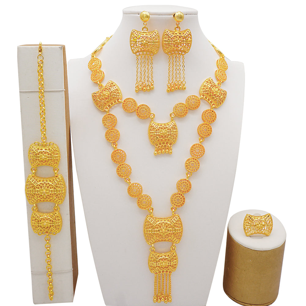 Dubai Nigeria Crystal Long tassel Necklace Sets