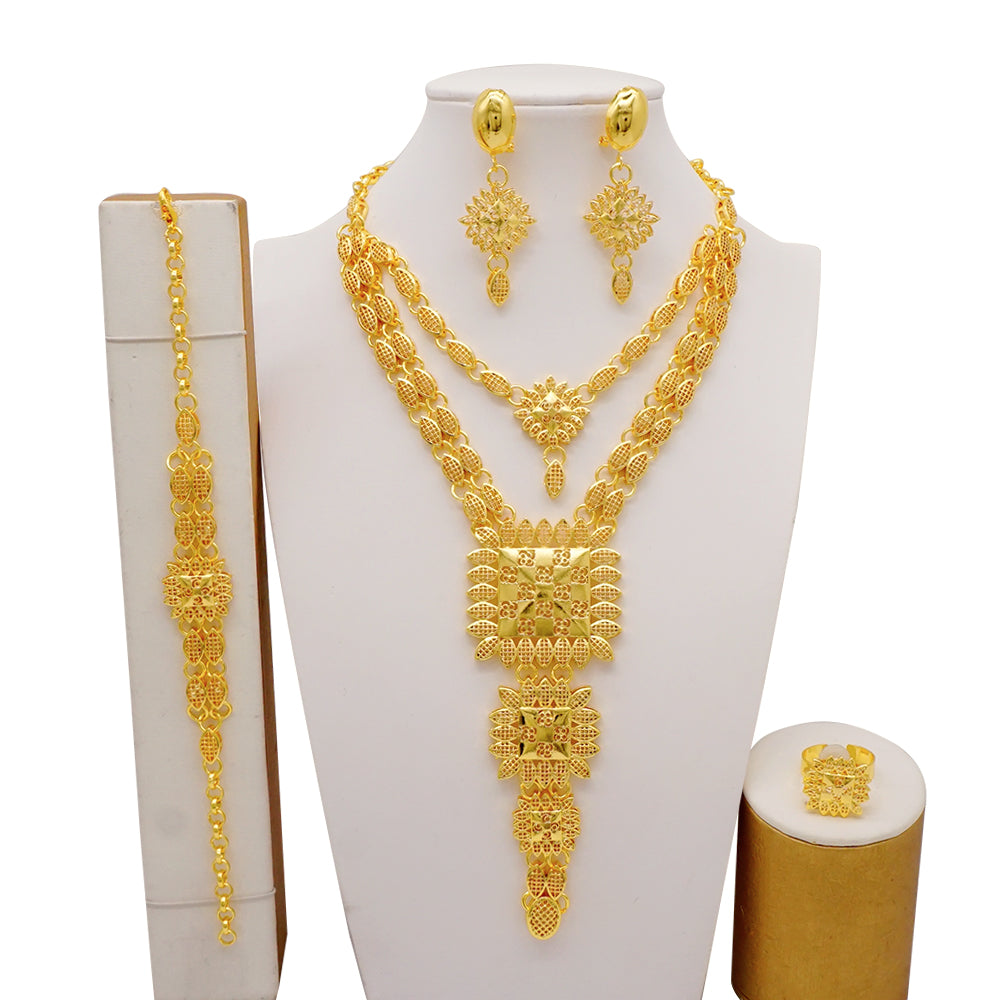 Dubai Nigeria Crystal Long tassel Necklace Sets