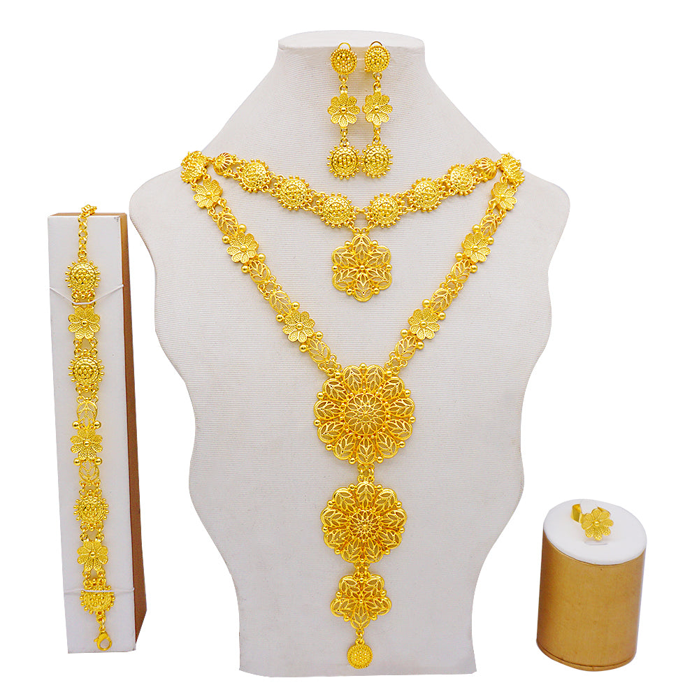 Dubai Nigeria Crystal Long tassel Necklace Sets