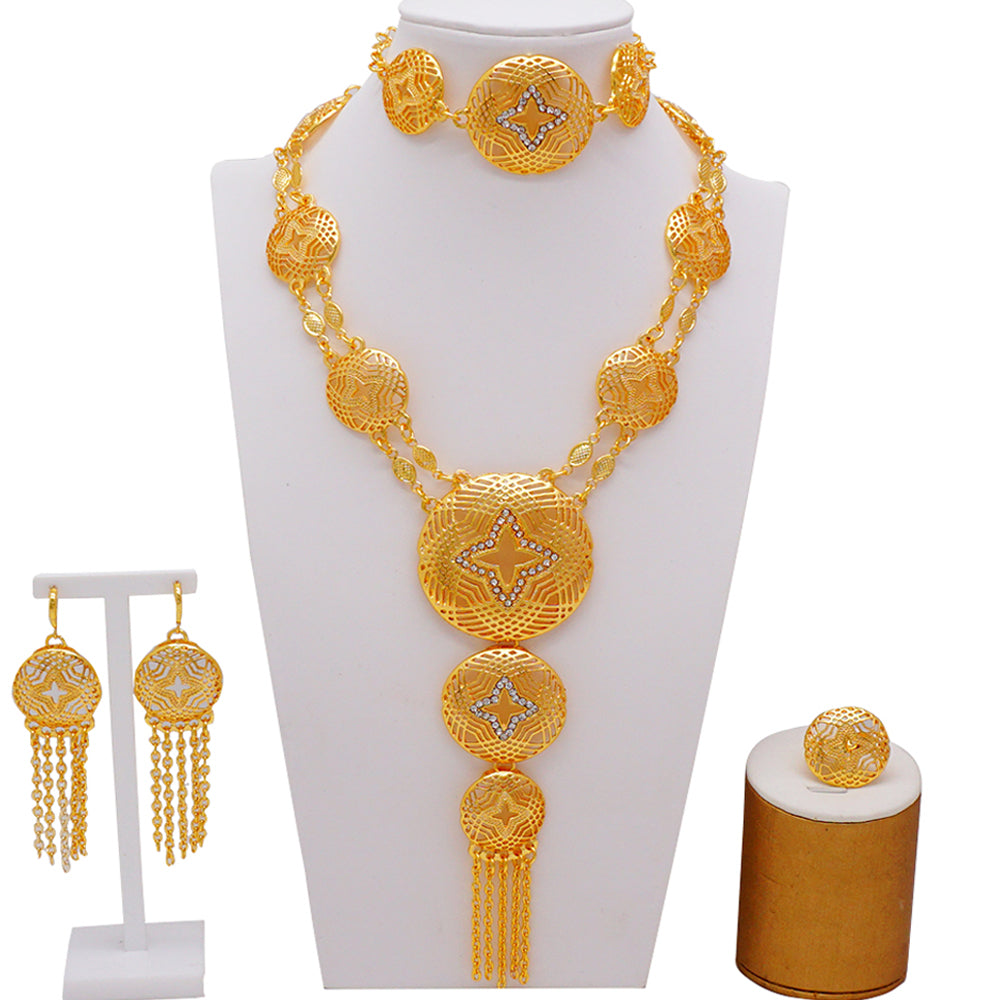 Dubai Nigeria Crystal Long tassel Necklace Sets