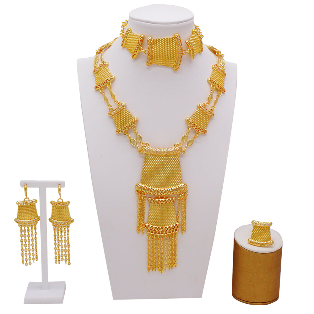 Dubai Nigeria Crystal Long tassel Necklace Sets