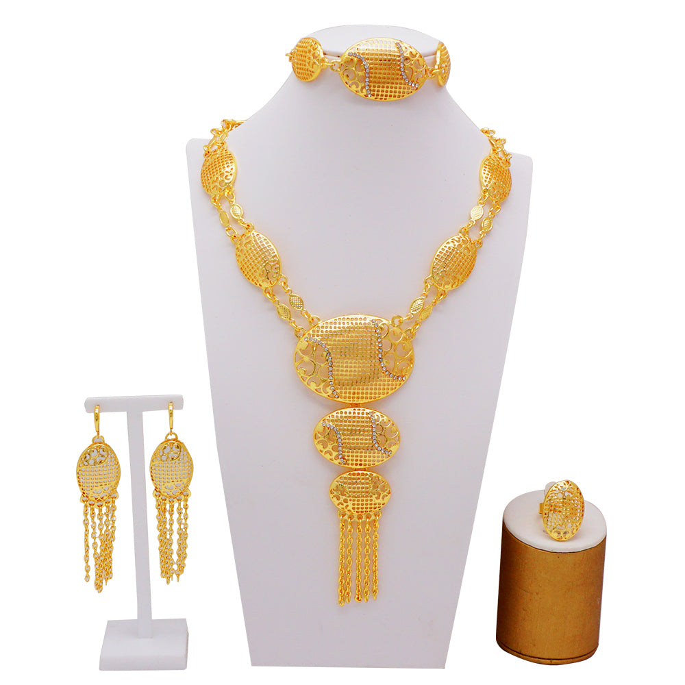Dubai Nigeria Crystal Long tassel Necklace Sets