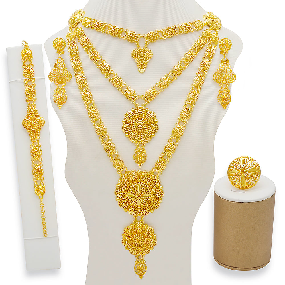 Dubai Nigeria Crystal Long tassel Necklace Sets
