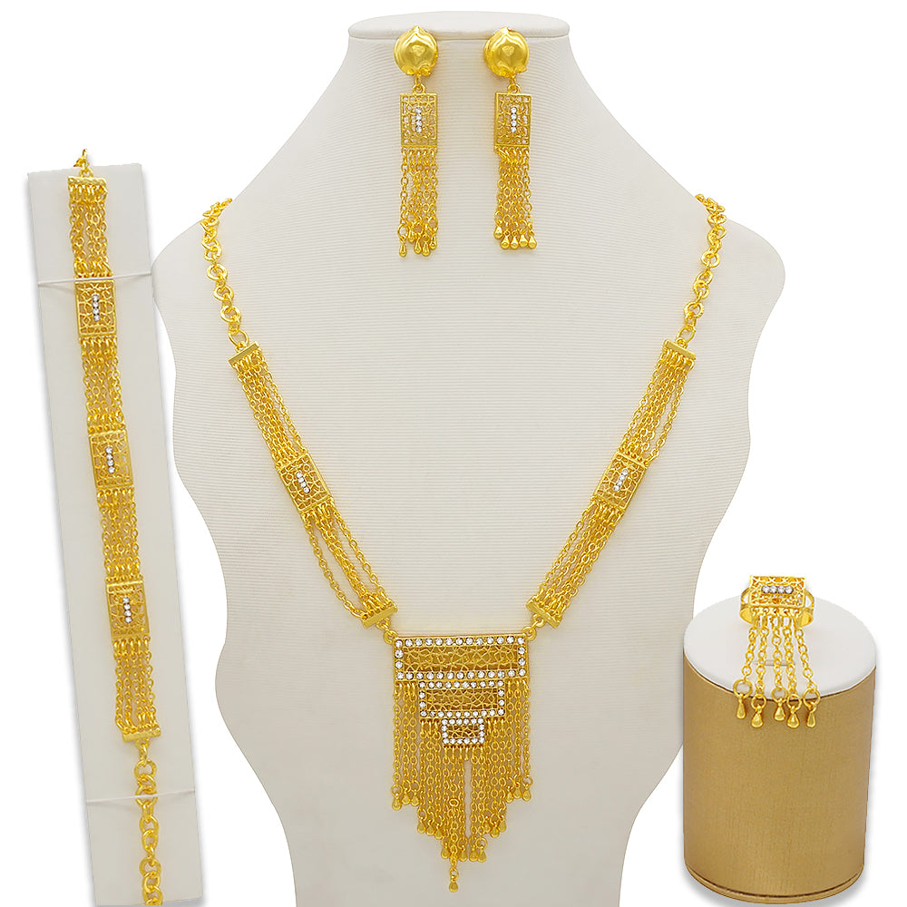 Dubai Nigeria Crystal Long tassel Necklace Sets