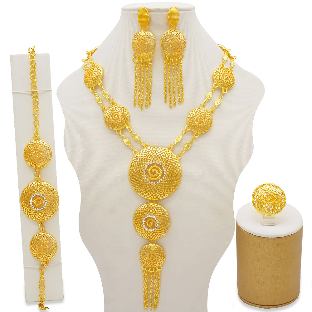 Dubai Nigeria Crystal Long tassel Necklace Sets