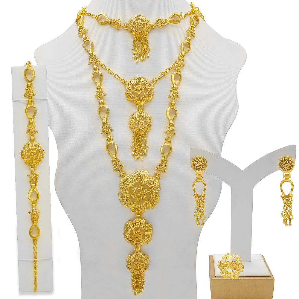 Dubai Nigeria Crystal Long tassel Necklace Sets