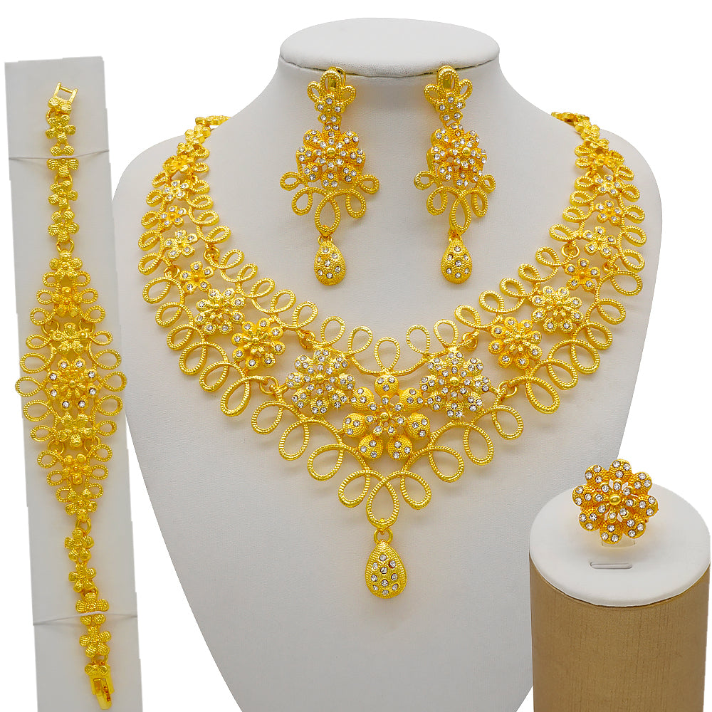 Dubai Nigeria Crystal Long tassel Necklace Sets