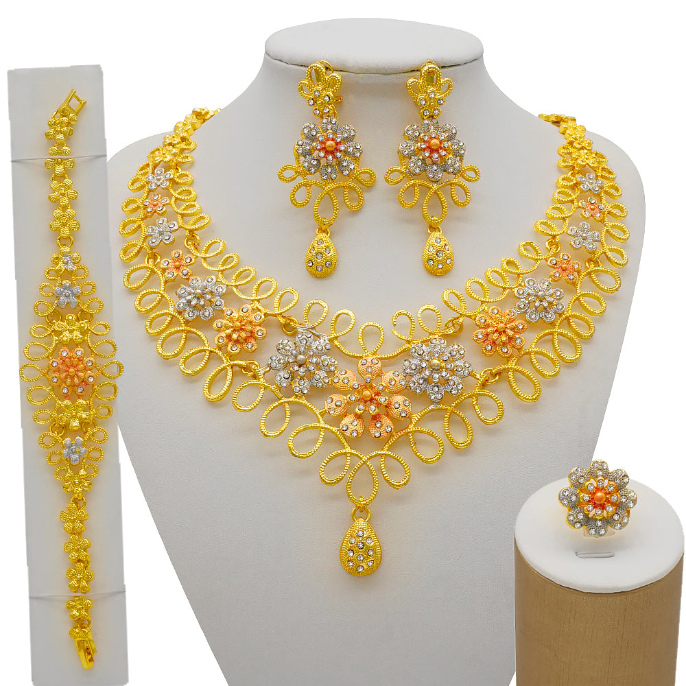 Dubai Nigeria Crystal Long tassel Necklace Sets