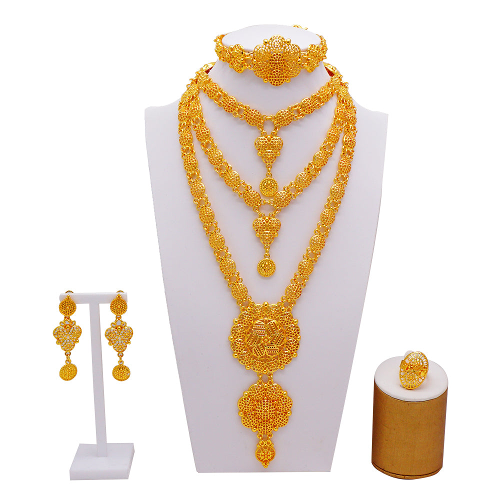Dubai Nigeria Crystal Long tassel Necklace Sets