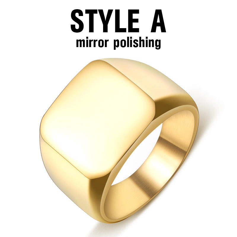 316L Stainless Steel Biker High Polished Signet Solid  Ring for men