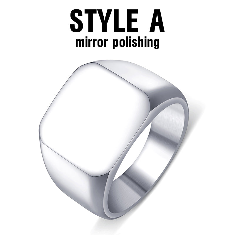 316L Stainless Steel Biker High Polished Signet Solid  Ring for men