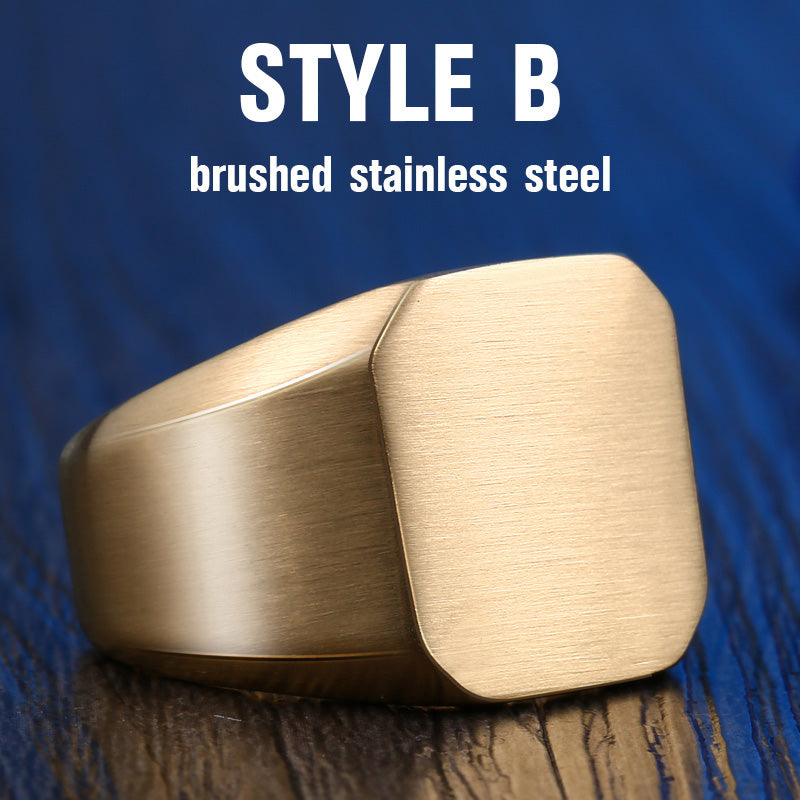 316L Stainless Steel Biker High Polished Signet Solid  Ring for men