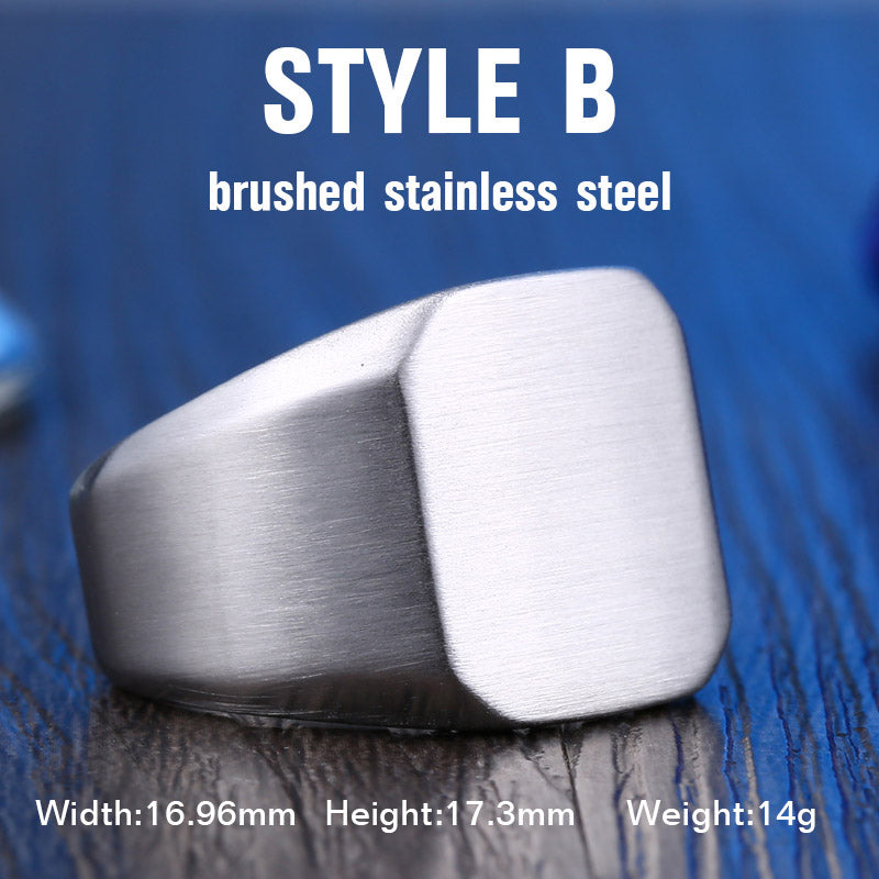 316L Stainless Steel Biker High Polished Signet Solid  Ring for men