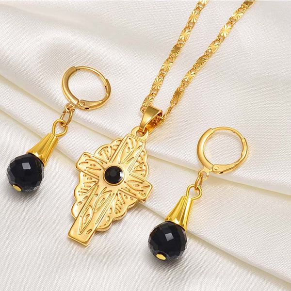 Conjuntos de joyas de bolas de cuentas hawaianas con collares con colgante de cruz