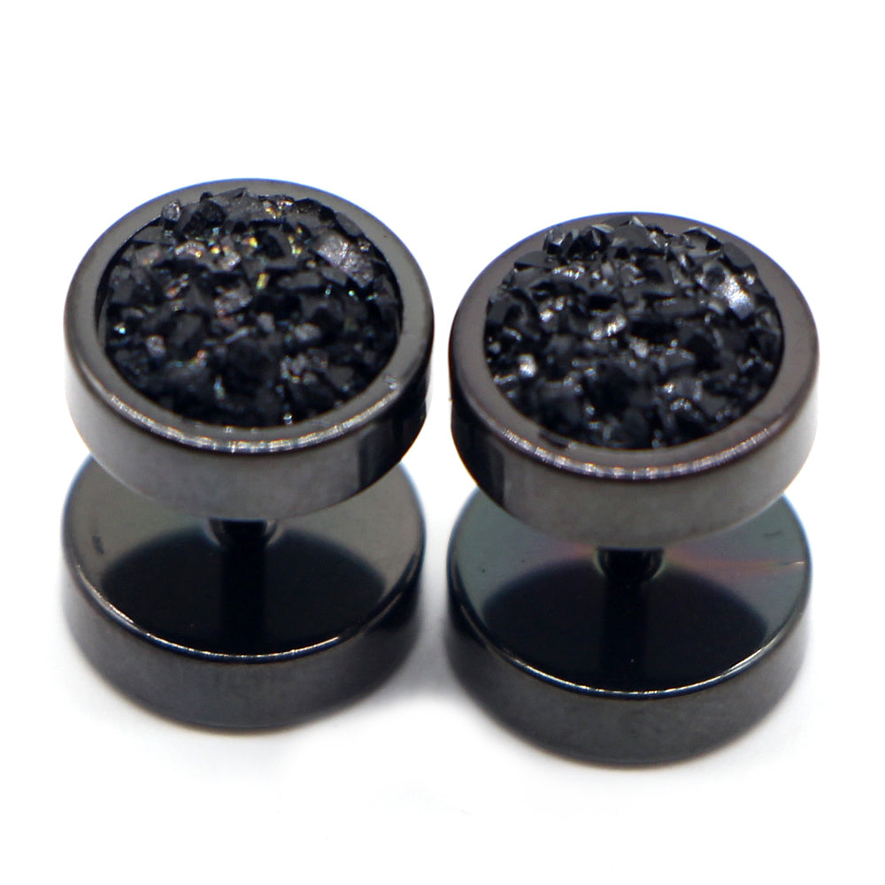 2pcs Stainless Steel Punk Double Sided Round Ore Crystal Stud Earrings