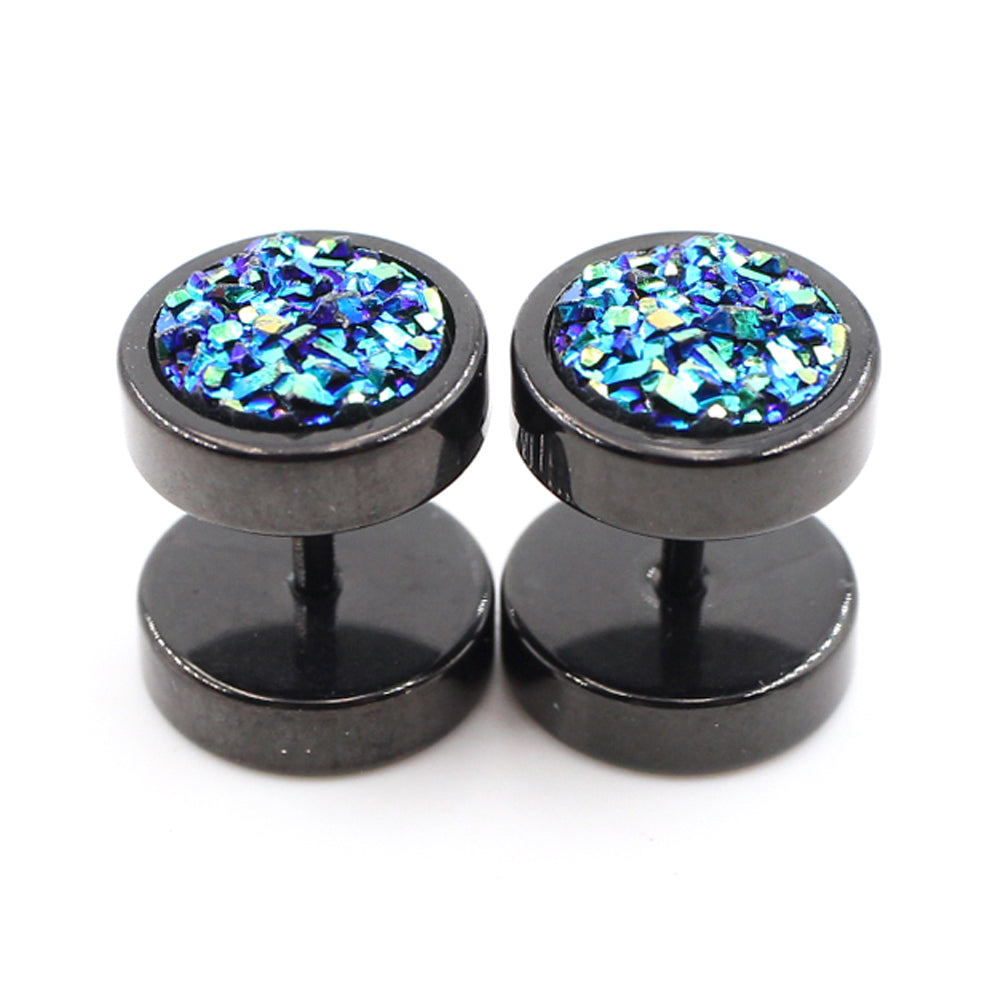 2pcs Stainless Steel Punk Double Sided Round Ore Crystal Stud Earrings