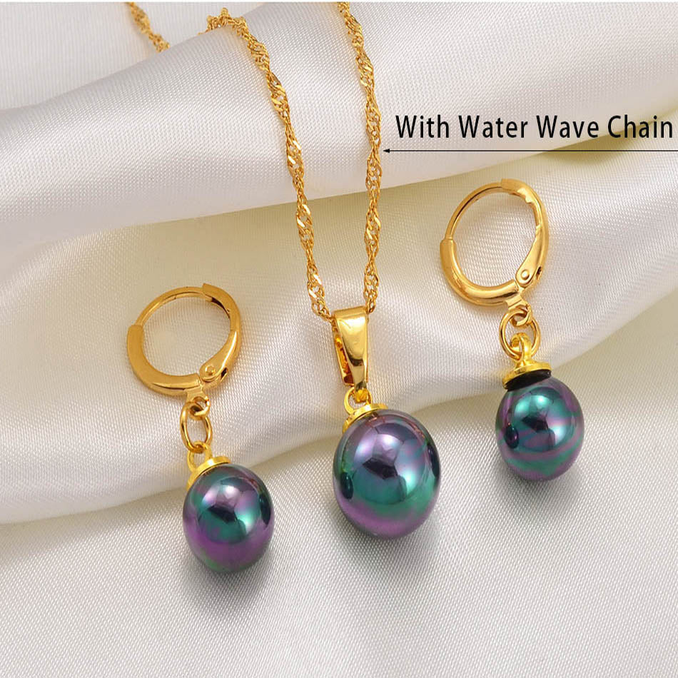 Hawaiian Colorful Pearl Pendant Necklaces Earrings Jewelry sets