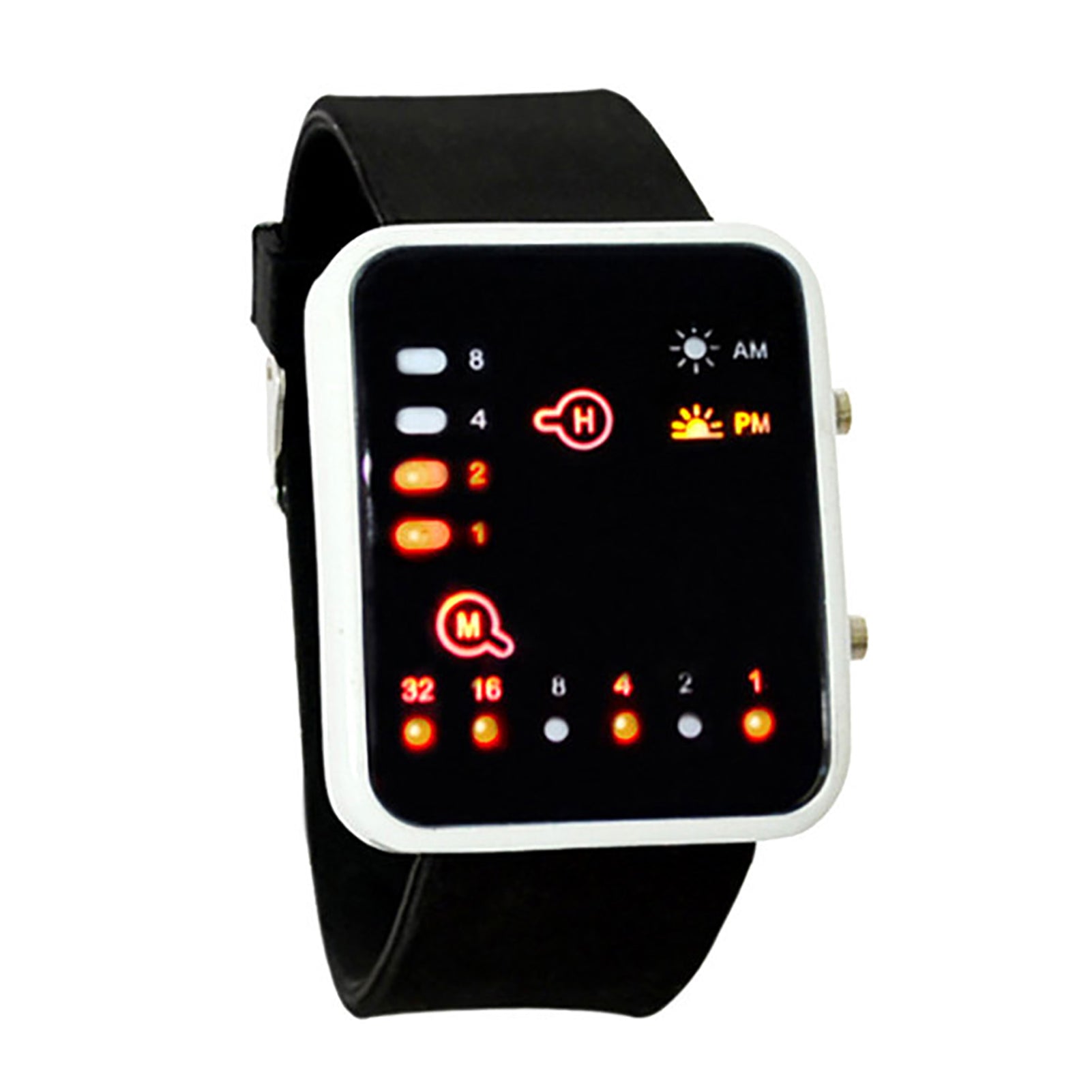 Binary Number Blue LED Wristwatches Silicone Band Quartz Wrist Watch