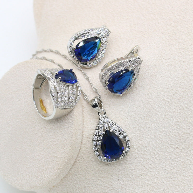 New Olive Green Zircon  Silver Color Jewelry Set