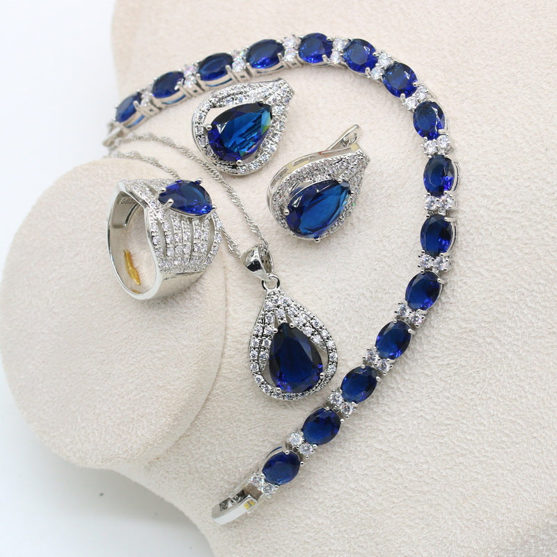 New Olive Green Zircon  Silver Color Jewelry Set