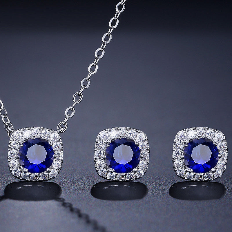 Fashion Yellow White Cz Zirconia Square Earrings & Necklace Set
