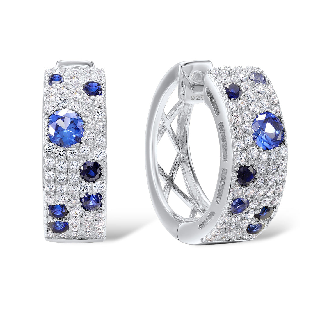 925 Sterling Silver Earrings Blue Cubic Zirconia Earrings