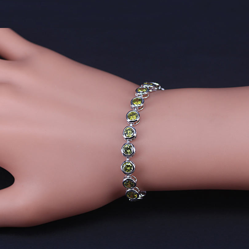 White Gold Color  Muliticolor Cubic Zirconia Tennis Bracelet
