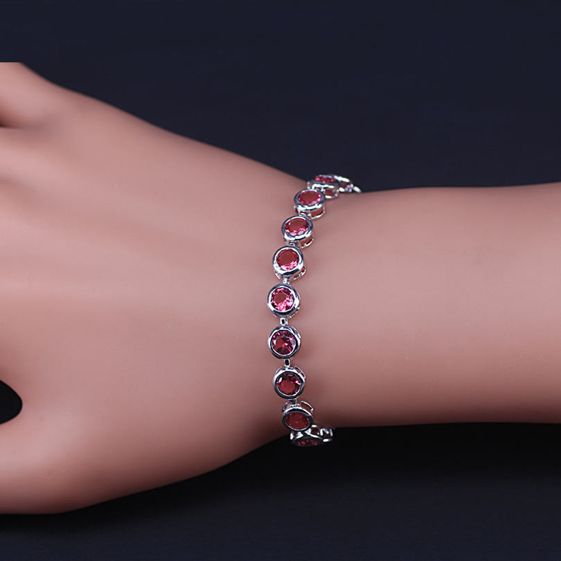 White Gold Color  Muliticolor Cubic Zirconia Tennis Bracelet