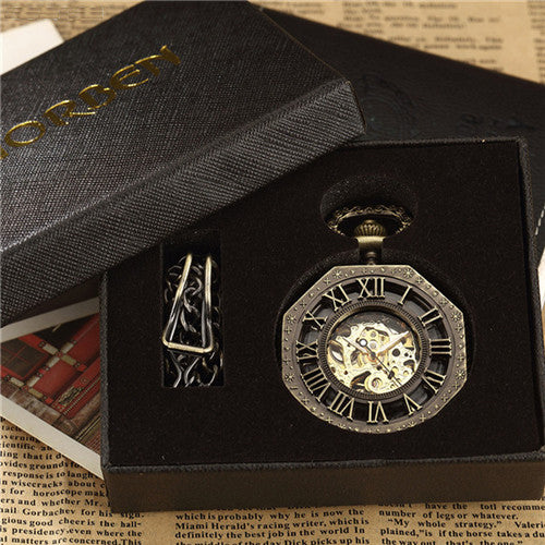 Luxury Unique Hexagonal Roman Number Pocket Watch
