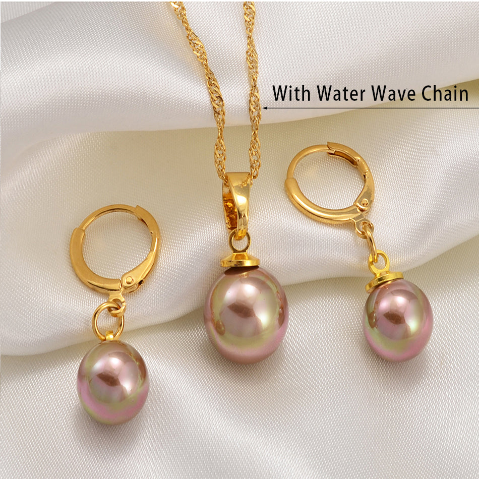 Hawaiian Colorful Pearl Pendant Necklaces Earrings Jewelry sets