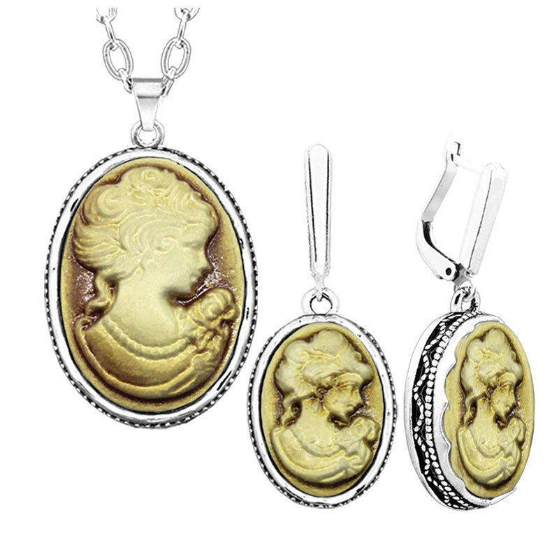 Vintage Necklace Earrings  Flower Pendant Fashion Party Sets