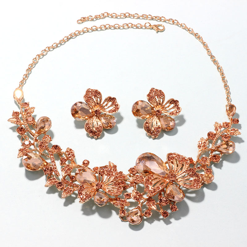Fashion Wedding Jewelry Color Crystal Rhinestones Necklace Earrings set