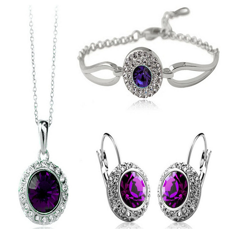 Bridal Necklace Earrings Bracelet Wedding Crystal Jewellery Set